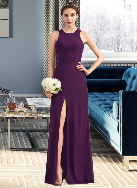 Viola A-Line Scoop Neck Floor-Length Chiffon Bridesmaid Dress With Split Front SRSP0013260