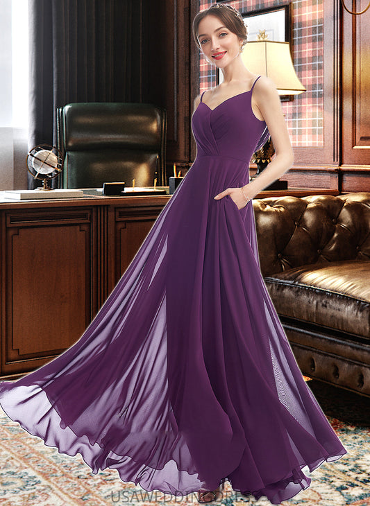 Noelle A-Line V-neck Floor-Length Bridesmaid Dress With Pockets DSP0013263