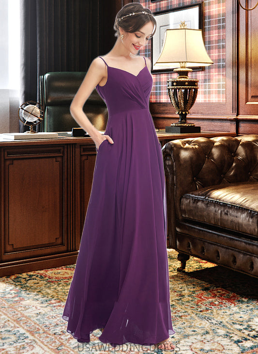Noelle A-Line V-neck Floor-Length Bridesmaid Dress With Pockets DSP0013263