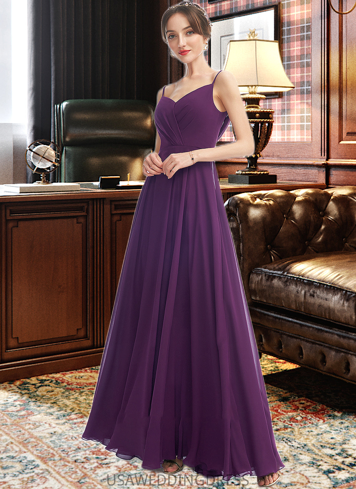 Noelle A-Line V-neck Floor-Length Bridesmaid Dress With Pockets DSP0013263