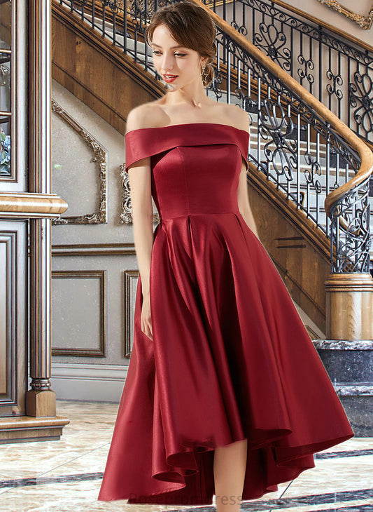 Allyson A-Line Off-the-Shoulder Asymmetrical Satin Bridesmaid Dress With Pockets SRSP0013264