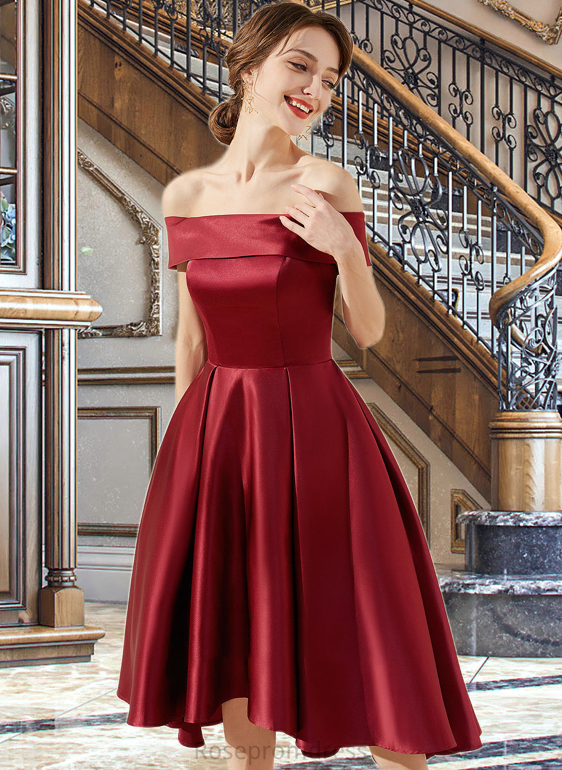 Allyson A-Line Off-the-Shoulder Asymmetrical Satin Bridesmaid Dress With Pockets SRSP0013264