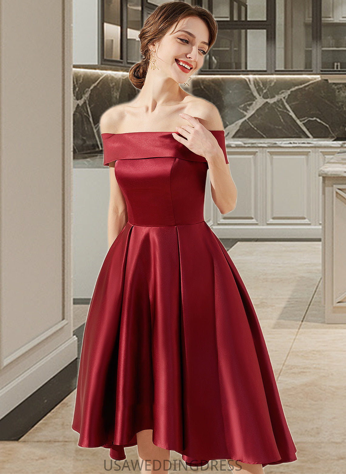 Charlie A-Line Off-the-Shoulder Asymmetrical Satin Bridesmaid Dress With Pockets DSP0013264