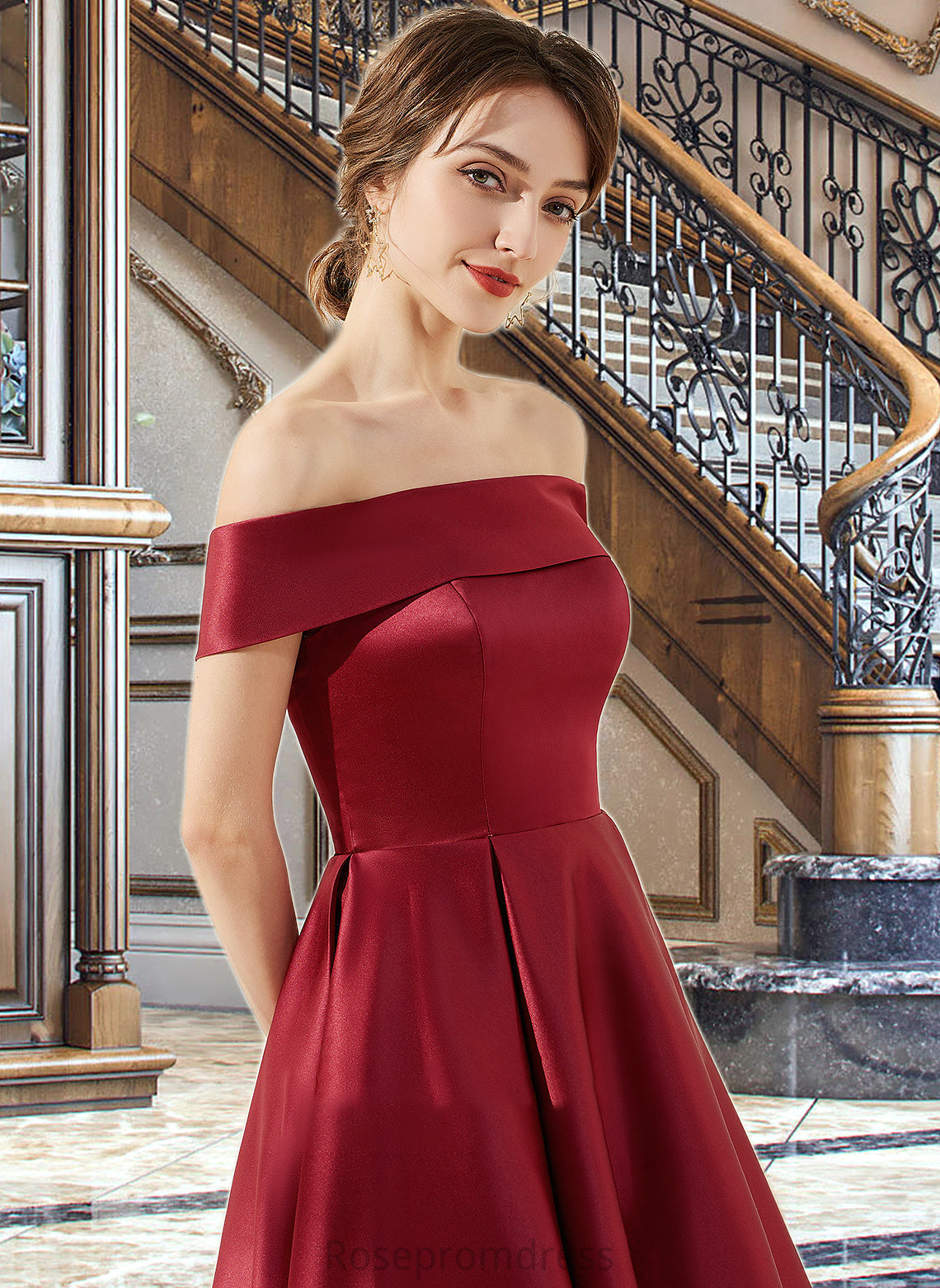 Allyson A-Line Off-the-Shoulder Asymmetrical Satin Bridesmaid Dress With Pockets SRSP0013264