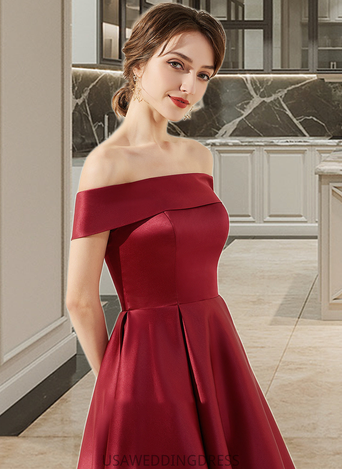 Charlie A-Line Off-the-Shoulder Asymmetrical Satin Bridesmaid Dress With Pockets DSP0013264