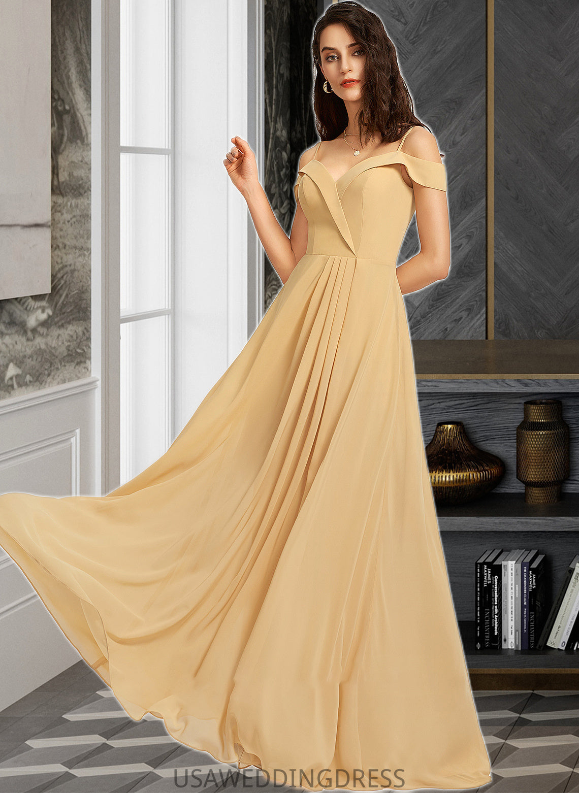 Muriel A-Line V-neck Floor-Length Bridesmaid Dress DSP0013265