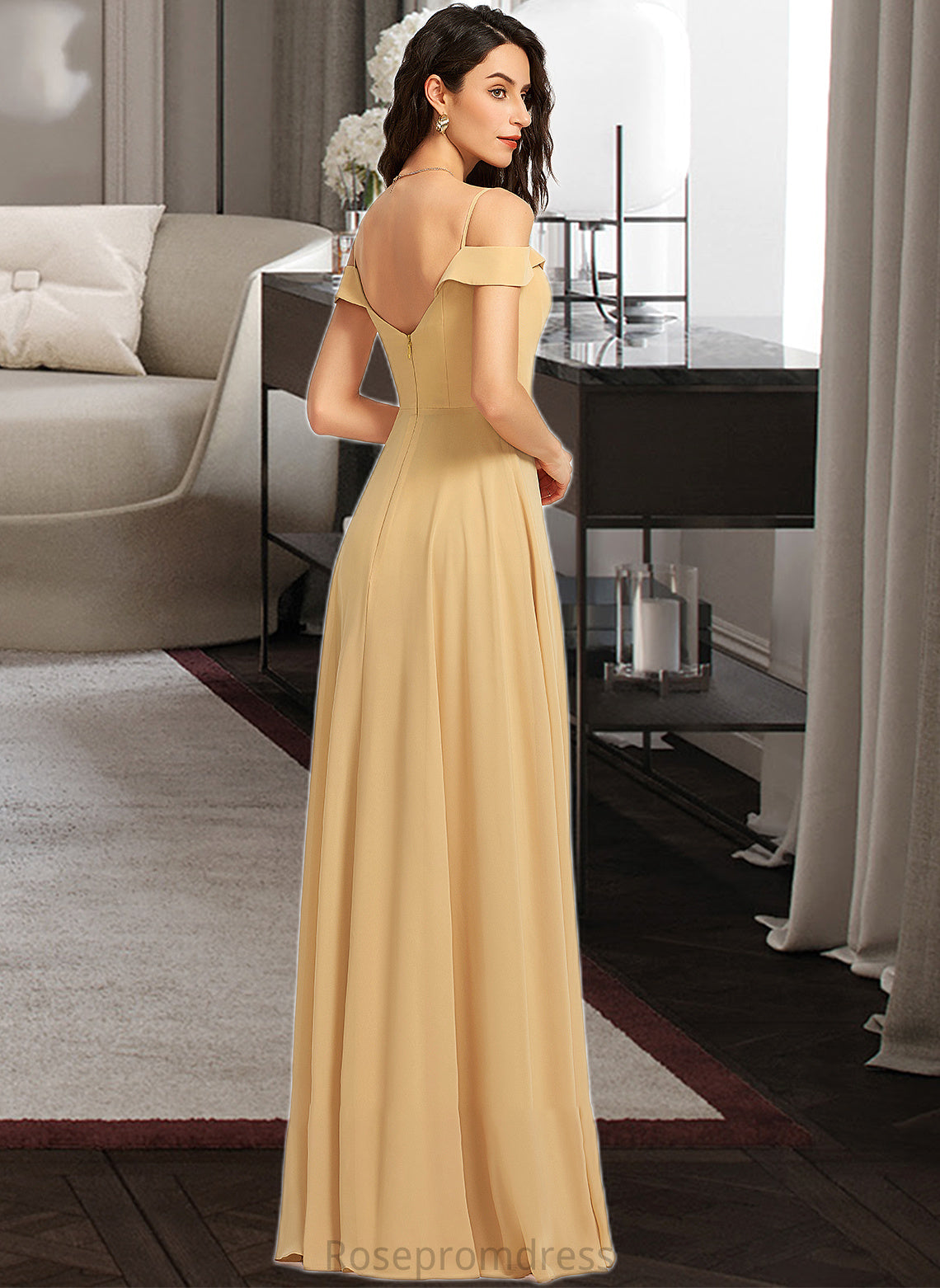 Thalia A-Line V-neck Floor-Length Bridesmaid Dress SRSP0013265