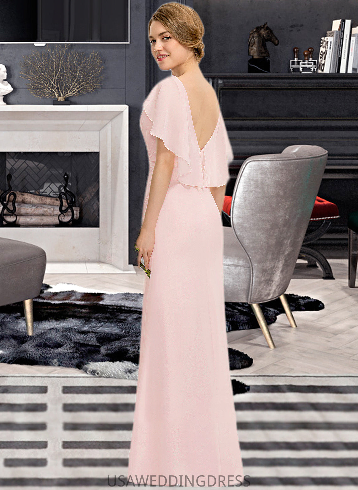 Allison A-Line Scoop Neck Floor-Length Chiffon Bridesmaid Dress With Cascading Ruffles DSP0013269