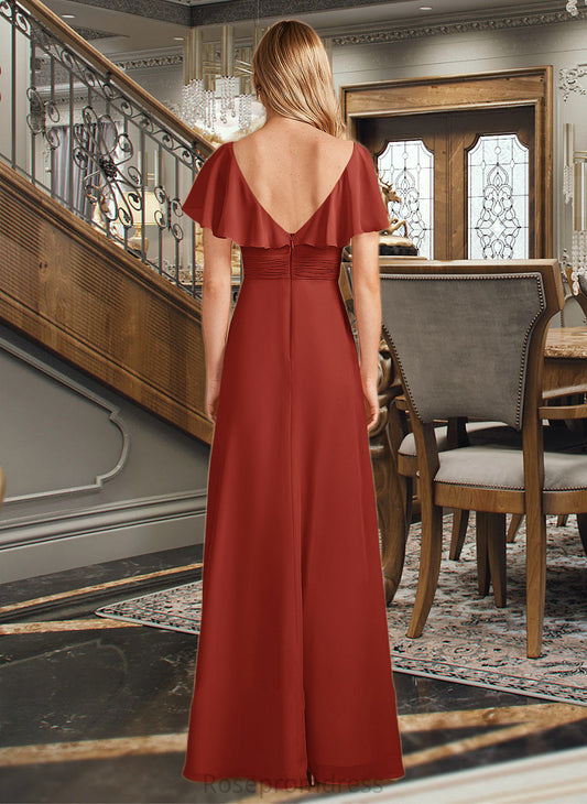 Serena A-Line High Neck Floor-Length Bridesmaid Dress With Ruffle Split Front SRSP0013271