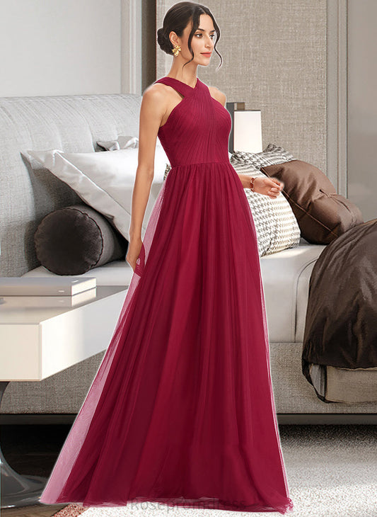 Juliet A-Line Halter Floor-Length Bridesmaid Dress With Ruffle SRSP0013274