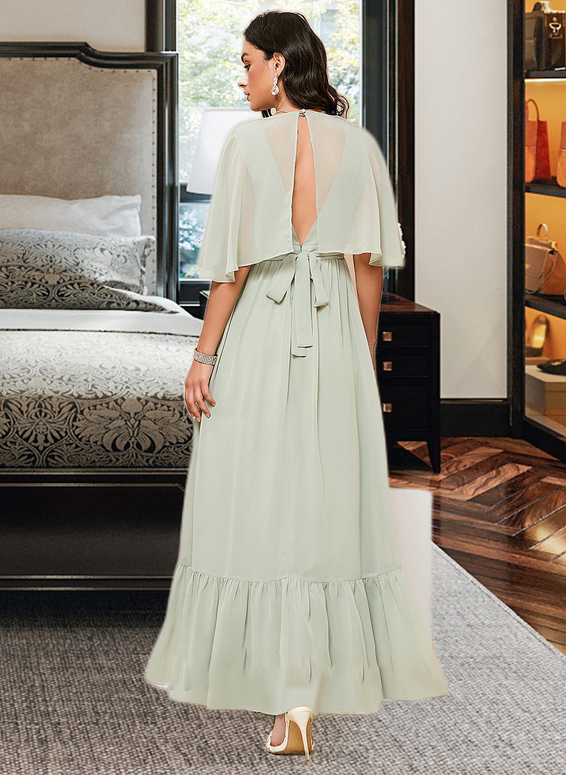 Winifred A-LineV-neckAnkle-LengthBridesmaidDressWithSequins#273659 SRSP0013282