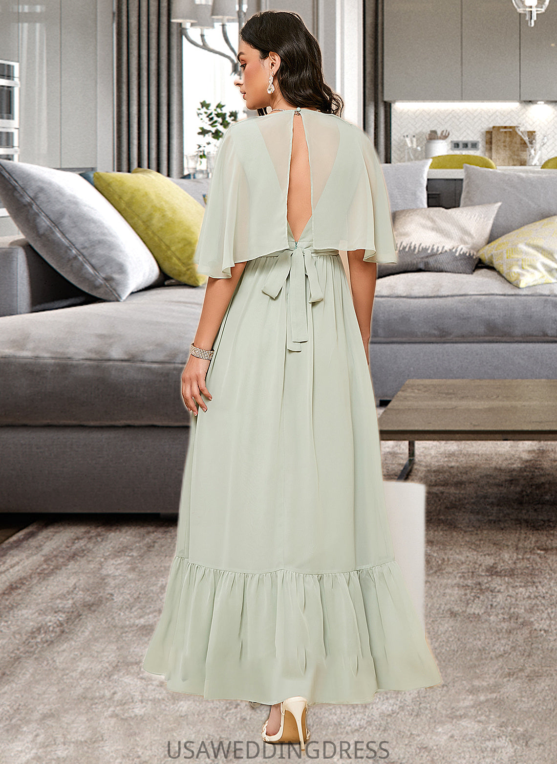 Ayanna A-LineV-neckAnkle-LengthBridesmaidDressWithSequins#273659 DSP0013282