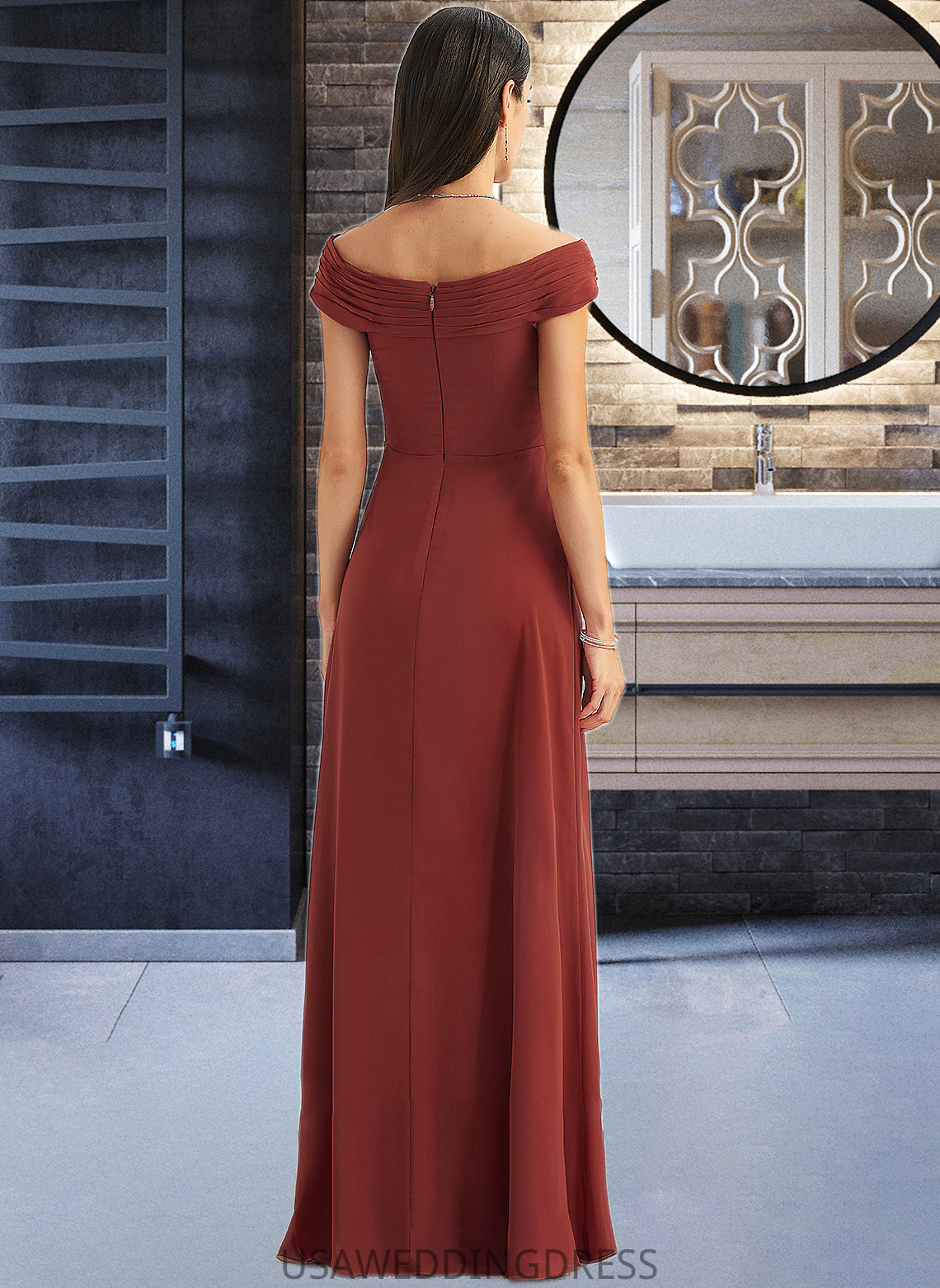 Dayana Sheath/Column Off-the-Shoulder Floor-Length Bridesmaid Dress With Ruffle DSP0013284