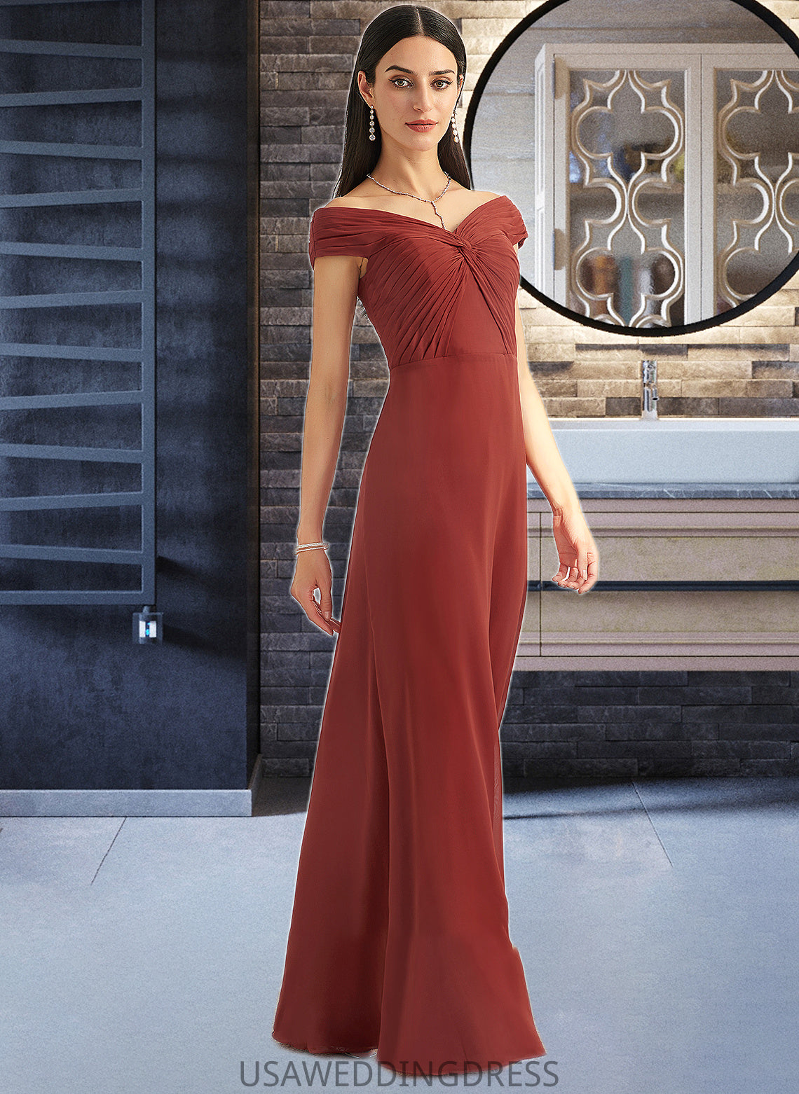 Dayana Sheath/Column Off-the-Shoulder Floor-Length Bridesmaid Dress With Ruffle DSP0013284