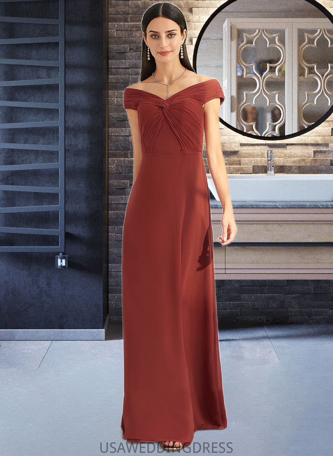 Dayana Sheath/Column Off-the-Shoulder Floor-Length Bridesmaid Dress With Ruffle DSP0013284