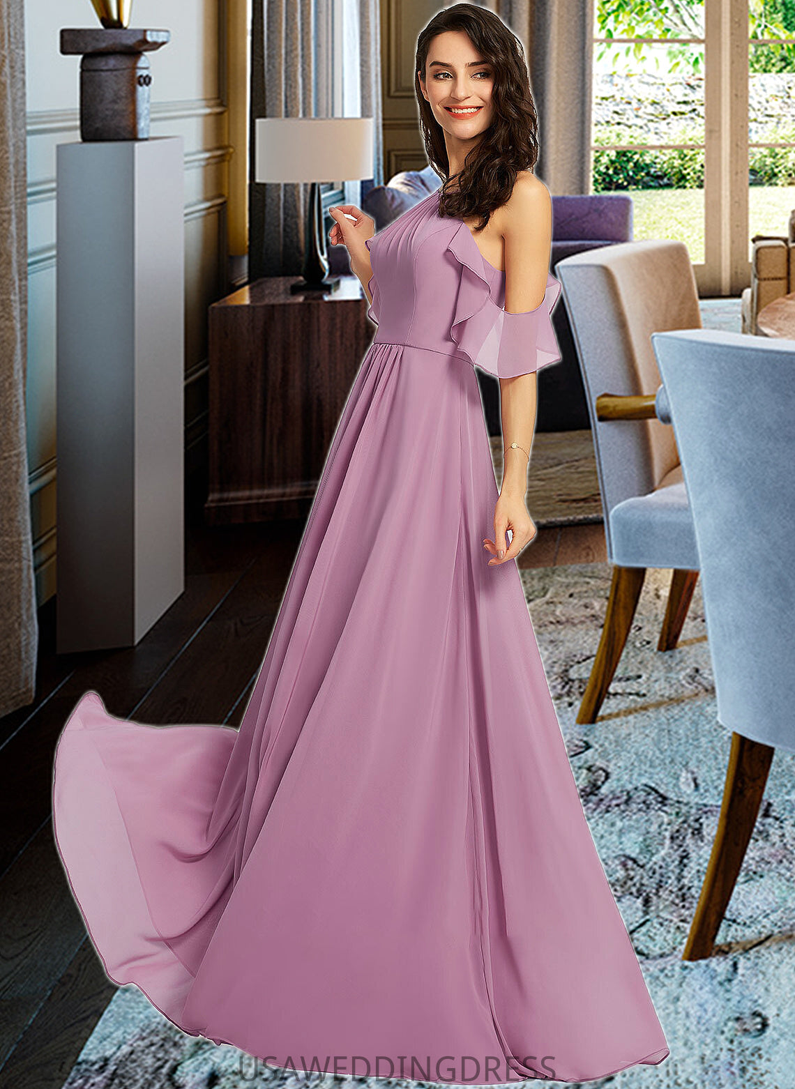 Rosalind A-Line Scoop Neck Floor-Length Bridesmaid Dress With Pockets DSP0013287