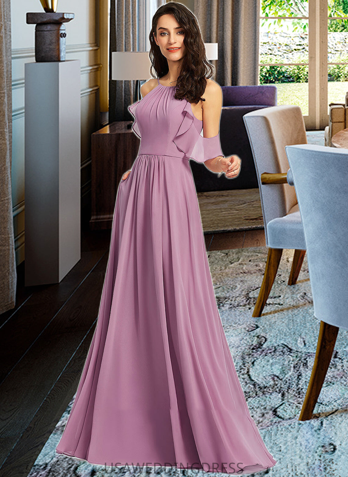 Rosalind A-Line Scoop Neck Floor-Length Bridesmaid Dress With Pockets DSP0013287