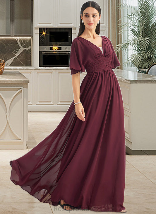Mareli A-Line V-neck Floor-Length Bridesmaid Dress With Ruffle SRSP0013292