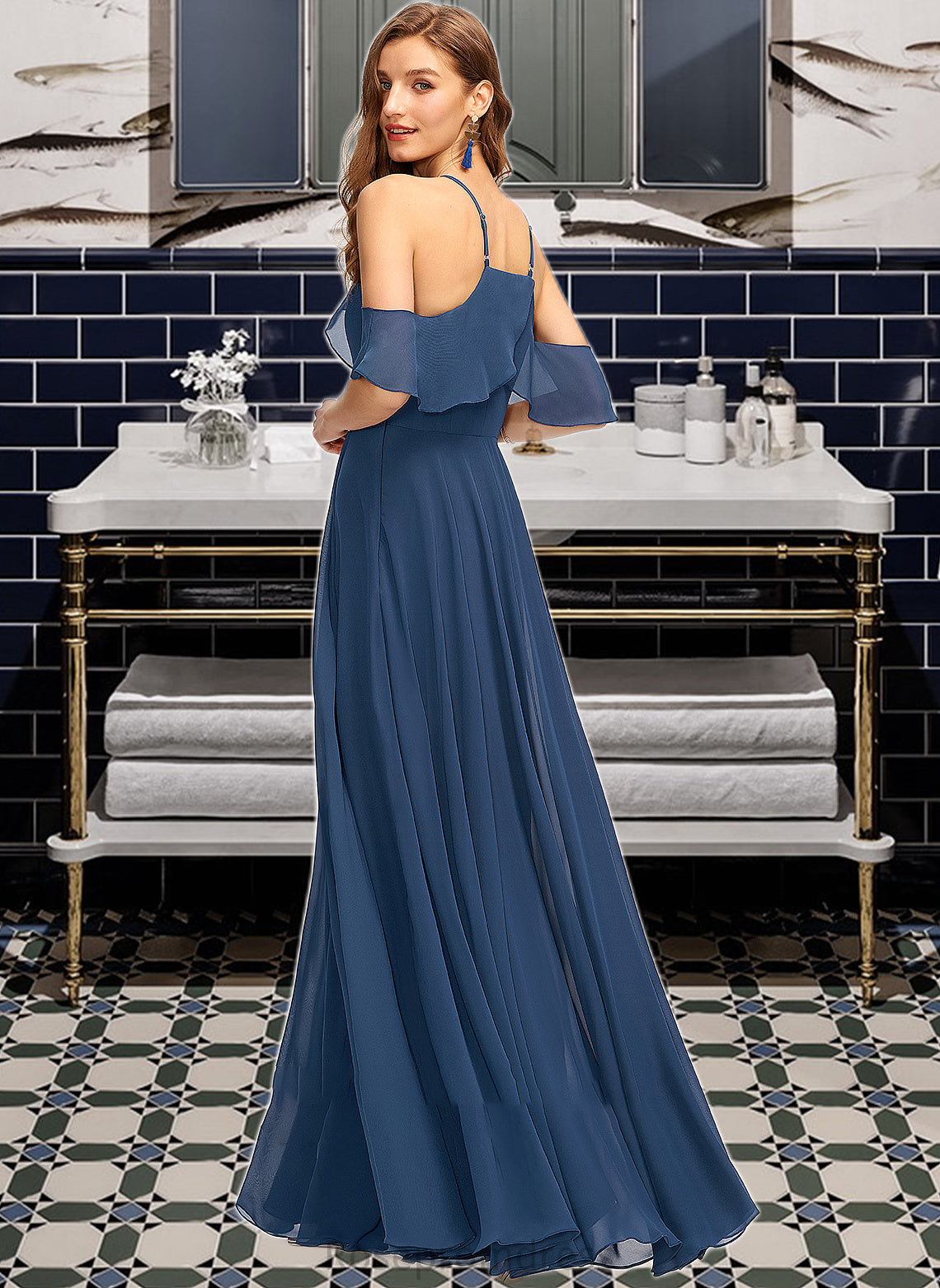 Brisa A-Line Square Neckline Floor-Length Chiffon Bridesmaid Dress SRSP0013294