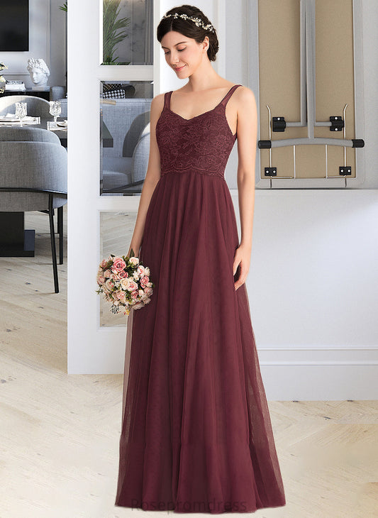 Ellen A-Line/Princess V-neck Floor-Length Tulle Lace Bridesmaid Dress SRSP0013295