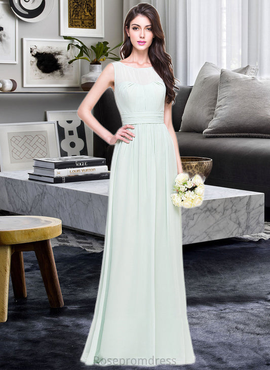 Damaris A-Line Scoop Neck Floor-Length Chiffon Bridesmaid Dress With Ruffle SRSP0013296