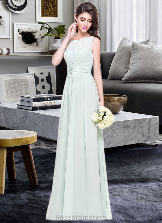 Damaris A-Line Scoop Neck Floor-Length Chiffon Bridesmaid Dress With Ruffle SRSP0013296