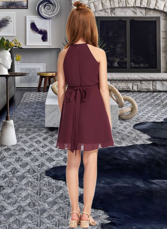 Louise A-Line Scoop Neck Knee-Length Chiffon Junior Bridesmaid Dress With Bow(s) SRSP0013308