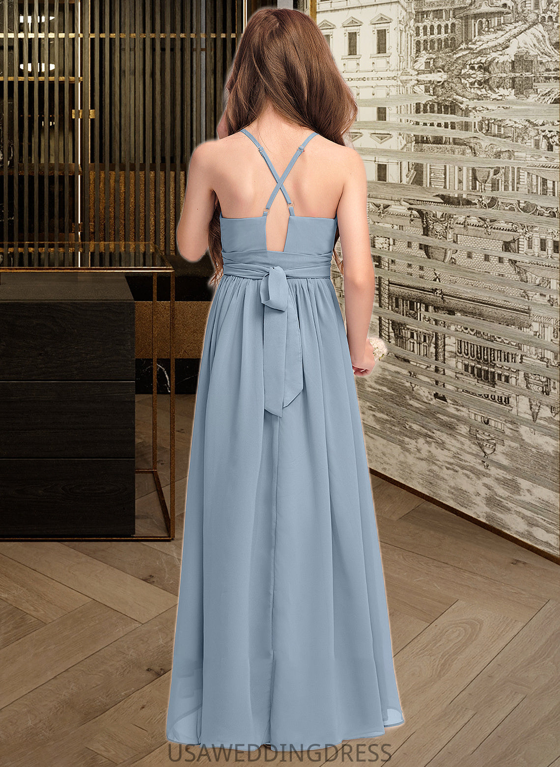 Lilyana A-Line Scoop Neck Asymmetrical Chiffon Junior Bridesmaid Dress With Ruffle Bow(s) DSP0013314