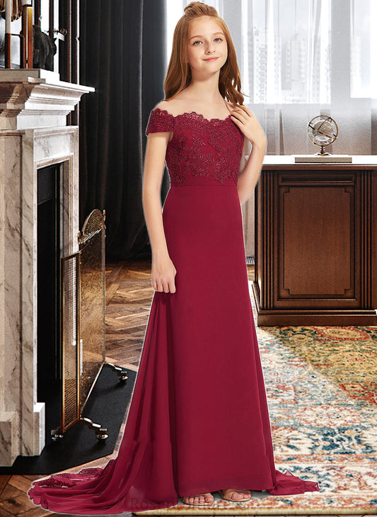 Zara Trumpet/Mermaid Off-the-Shoulder Court Train Chiffon Lace Junior Bridesmaid Dress SRSP0013330