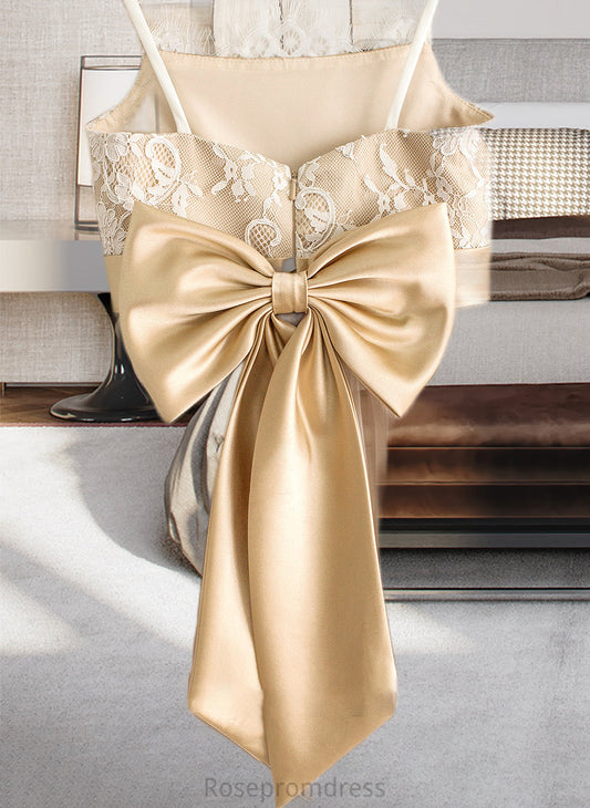 Lorna A-Line Square Neckline Knee-Length Tulle Junior Bridesmaid Dress With Sash Bow(s) SRSP0013351