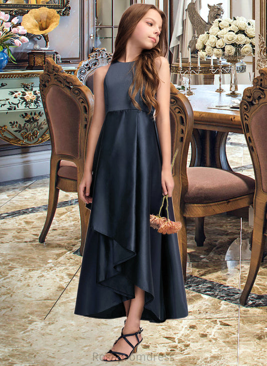 Winnie A-Line Scoop Neck Asymmetrical Satin Junior Bridesmaid Dress With Cascading Ruffles SRSP0013352