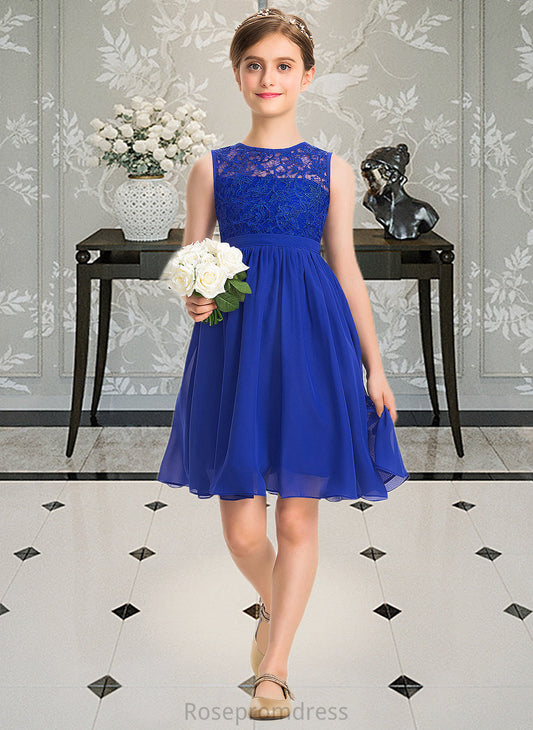 Lauretta A-Line Scoop Neck Knee-Length Chiffon Lace Junior Bridesmaid Dress SRSP0013356