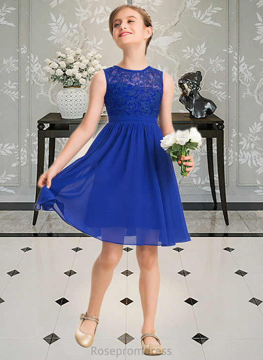 Lauretta A-Line Scoop Neck Knee-Length Chiffon Lace Junior Bridesmaid Dress SRSP0013356