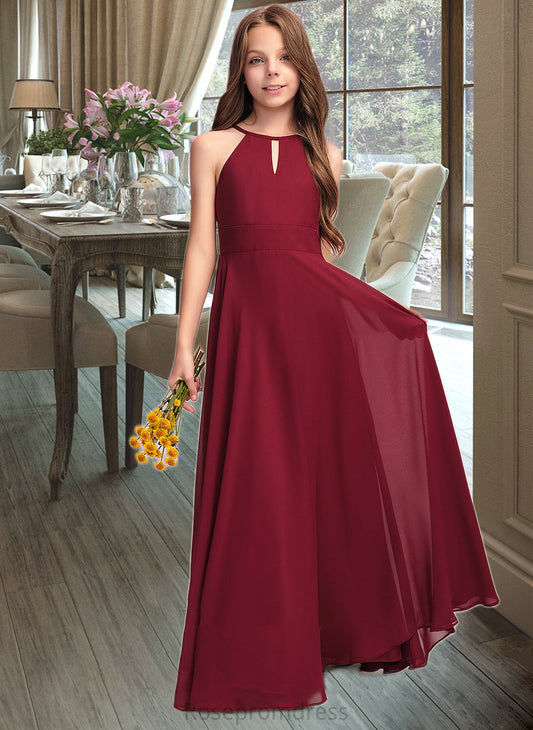 Felicity A-Line Scoop Neck Floor-Length Chiffon Junior Bridesmaid Dress SRSP0013357