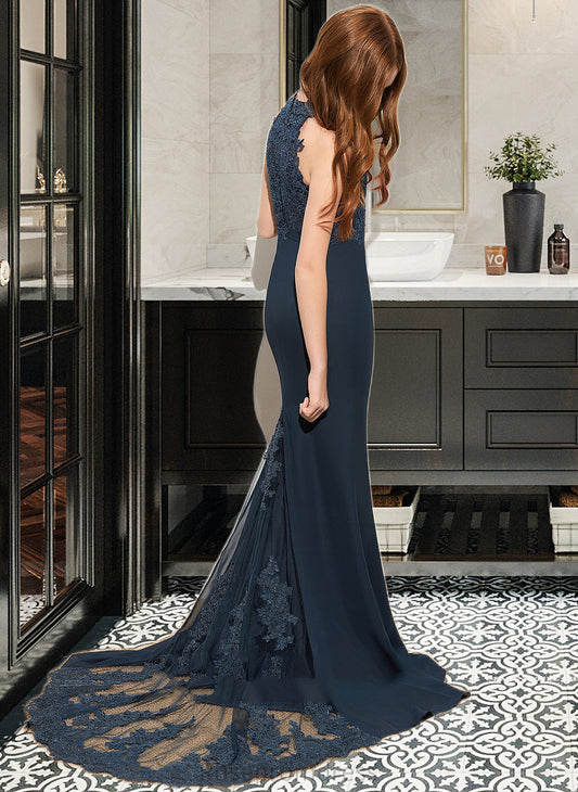 Bailee Trumpet/Mermaid Scoop Neck Sweep Train Chiffon Lace Junior Bridesmaid Dress SRSP0013364