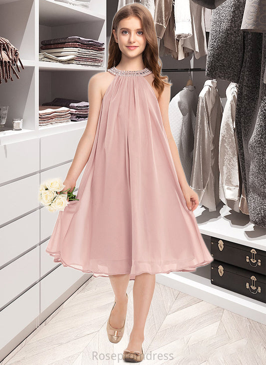 Sonia A-Line Scoop Neck Knee-Length Chiffon Junior Bridesmaid Dress With Beading Sequins SRSP0013365