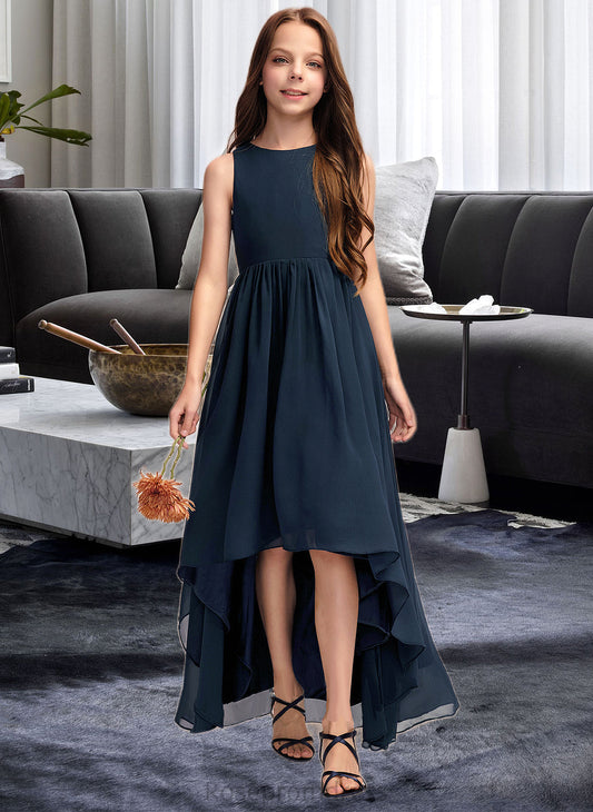Lina A-Line Scoop Neck Asymmetrical Chiffon Junior Bridesmaid Dress SRSP0013384