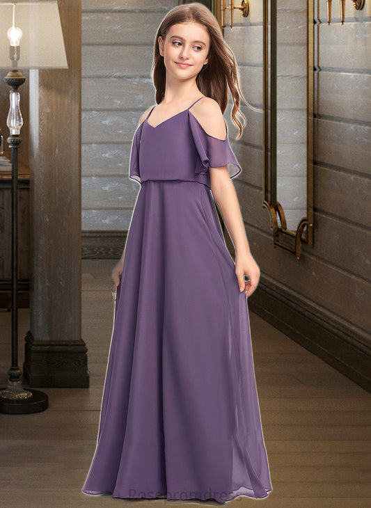 Aryanna A-Line V-neck Floor-Length Chiffon Junior Bridesmaid Dress SRSP0013390