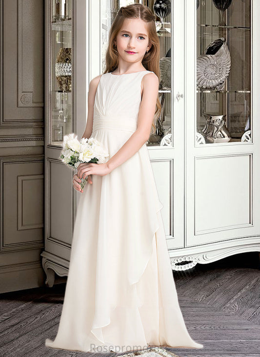 Katrina A-Line Scoop Neck Floor-Length Chiffon Junior Bridesmaid Dress With Cascading Ruffles SRSP0013394