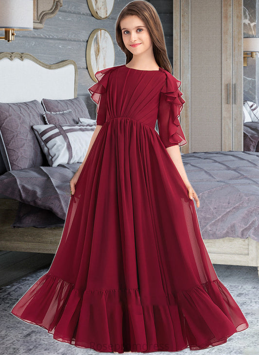 Marianna A-Line Scoop Neck Floor-Length Chiffon Junior Bridesmaid Dress With Cascading Ruffles SRSP0013398