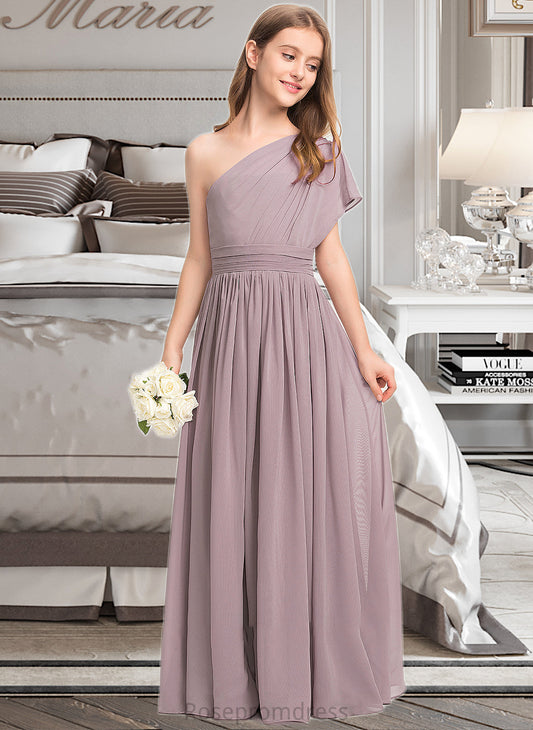 Regina A-Line One-Shoulder Floor-Length Chiffon Junior Bridesmaid Dress With Ruffle SRSP0013400