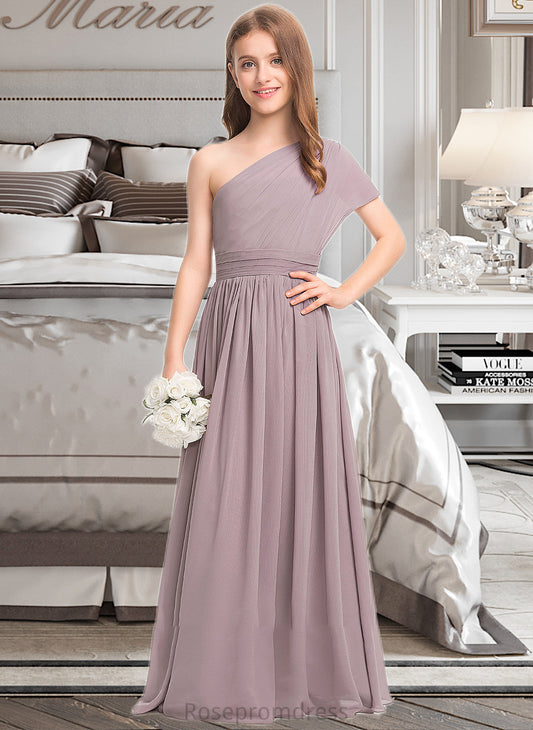 Regina A-Line One-Shoulder Floor-Length Chiffon Junior Bridesmaid Dress With Ruffle SRSP0013400