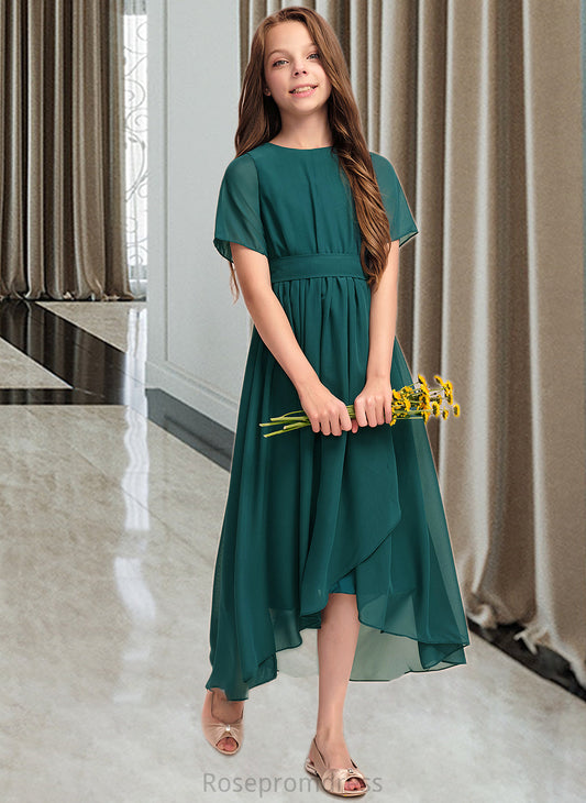 Amiya A-Line Scoop Neck Asymmetrical Chiffon Junior Bridesmaid Dress With Ruffle Bow(s) SRSP0013403
