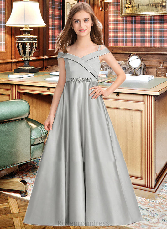 Hedda Ball-Gown/Princess Off-the-Shoulder Floor-Length Satin Junior Bridesmaid Dress SRSP0013404
