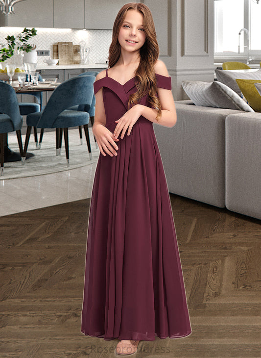 Ellen A-Line Off-the-Shoulder Floor-Length Chiffon Junior Bridesmaid Dress SRSP0013408
