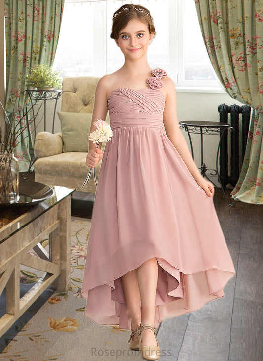 Kathleen A-Line One-Shoulder Asymmetrical Chiffon Junior Bridesmaid Dress With Ruffle Flower(s) Bow(s) SRSP0013410