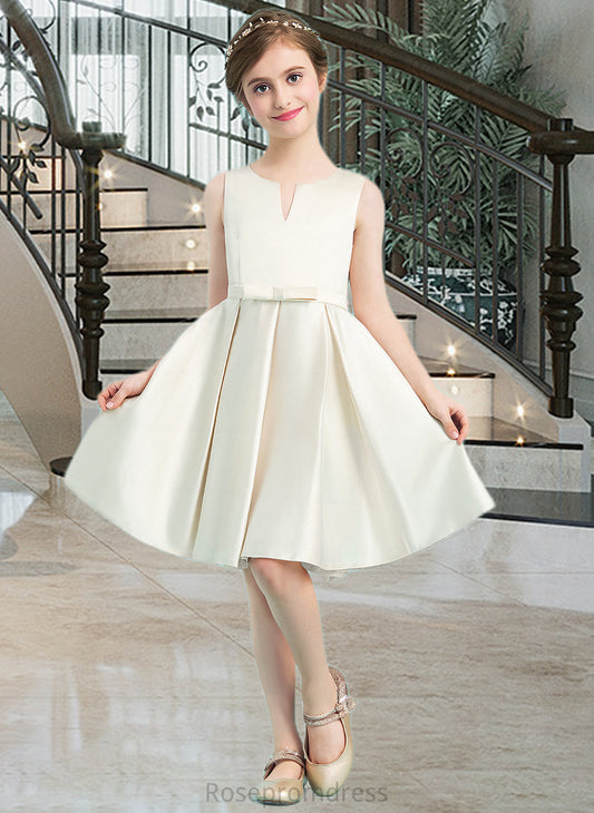 Elva A-Line Scoop Neck Knee-Length Satin Junior Bridesmaid Dress With Bow(s) SRSP0013411