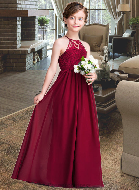 Maud A-Line Scoop Neck Floor-Length Chiffon Junior Bridesmaid Dress SRSP0013412
