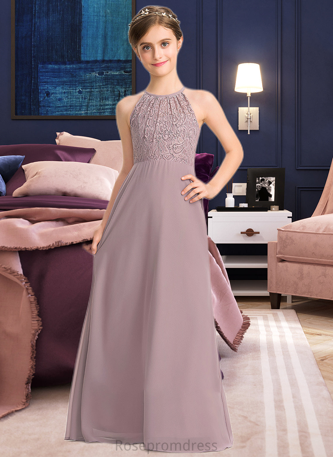 Janice A-LineScoopNeckFloor-LengthChiffonLaceJuniorBridesmaidDressWithRuffle#173272 SRSP0013416