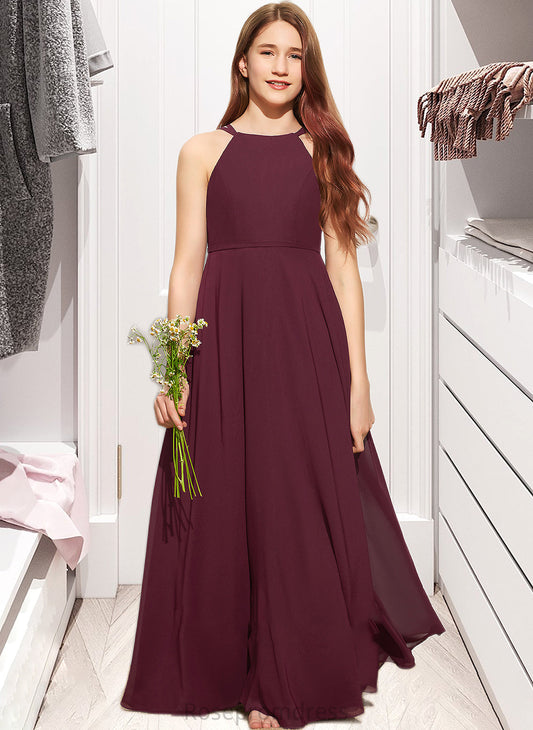 Natalia A-Line Scoop Neck Floor-Length Chiffon Junior Bridesmaid Dress SRSP0013418